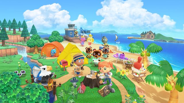 Artwork for Animal Crossing: New Horizons showing villagers crafting 