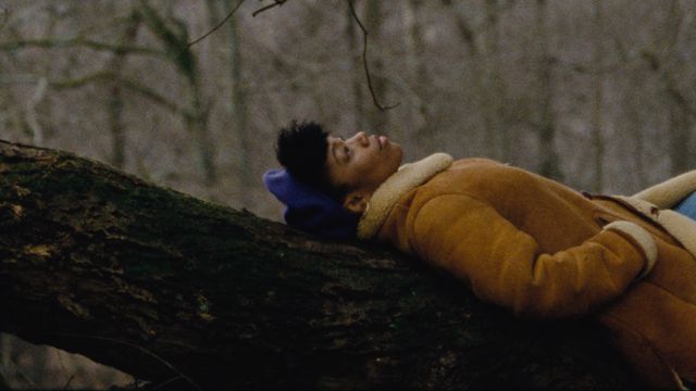Naomi Ackie lounges on a tree branch in coat and hat in Master of None season 3