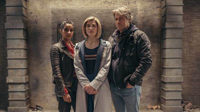The Doctor (JODIE WHITTAKER) Yasmin Khan (MANDIP GILL), Dan (JOHN BISHOP) stand in an ancient ruin