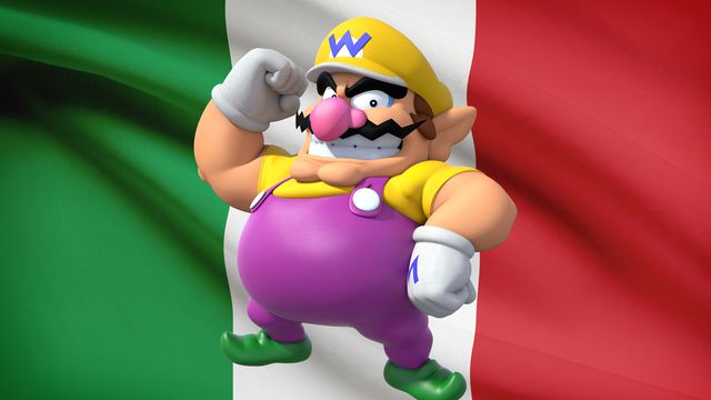 Wario on an Italian flag