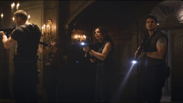 Wesker, Jill, and Chris enter the Spencer Mansion in Resident Evil: Welcome to Raccoon City