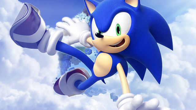 Sonic: Lost World - Sonic the Hedgehog vaults over a cloud, grinning at the camera