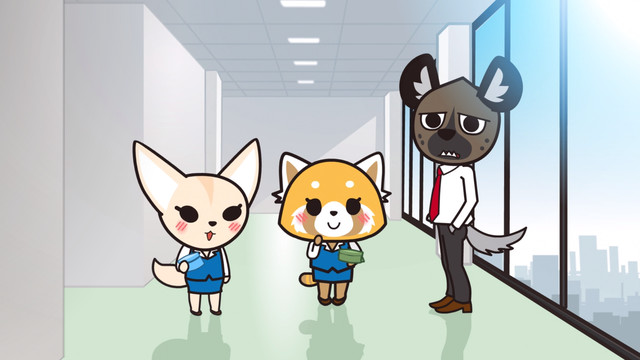 feneko, retsuko, and haida in the office