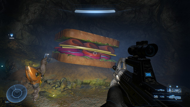 an image of a sandwich in a dark cave room